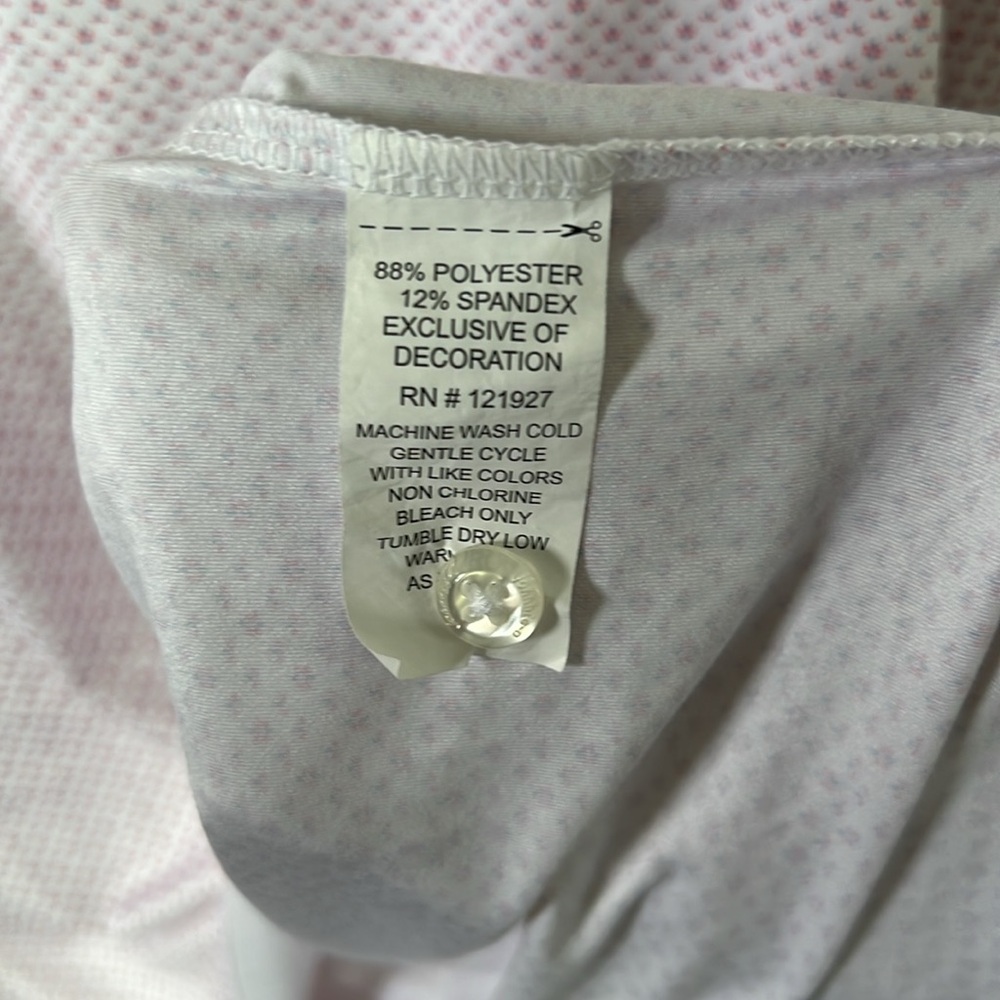 johnnie-O Featherweight UPF50 white Pink blue Golf Shirt Custom Embroider Sz L - Picture 6 of 7
